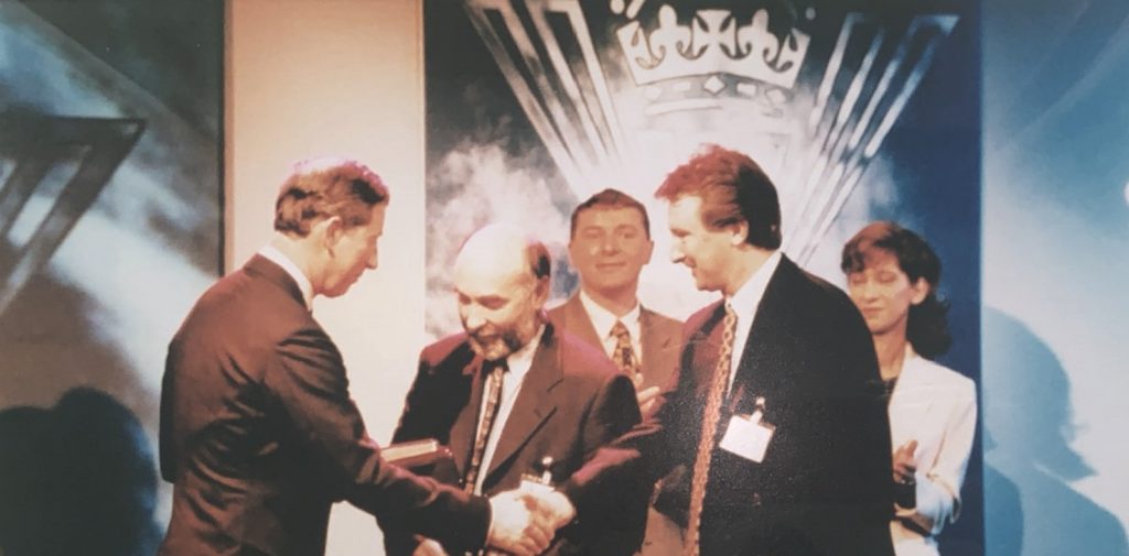 Phil Cleary receives The Prince of Wales Award for Industrial Innovation and Production, Tomorrow's World 1996 for SmartWater